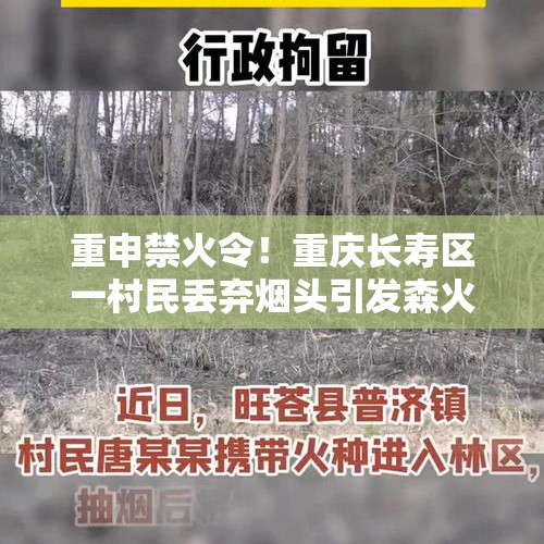 重申禁火令！重庆长寿区一村民丢弃烟头引发森火被刑拘