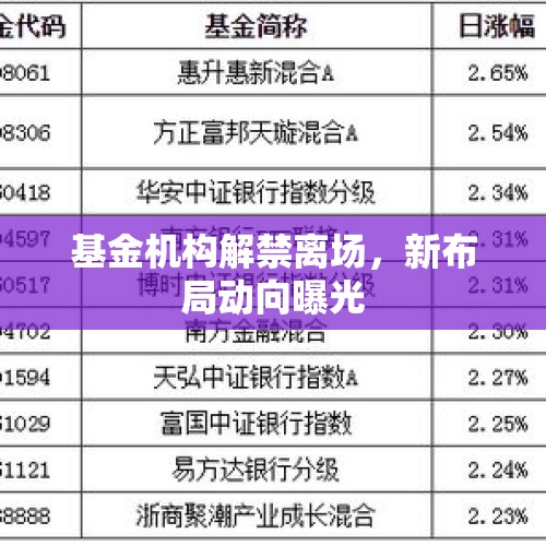 基金机构解禁离场，新布局动向曝光