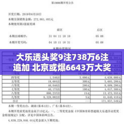 大乐透头奖9注738万6注追加 北京或爆6643万大奖