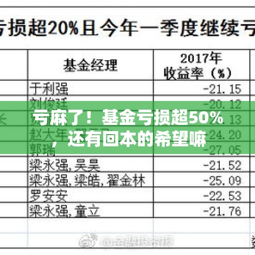 亏麻了！基金亏损超50%，还有回本的希望嘛