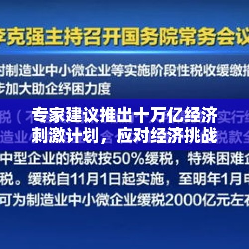 专家建议推出十万亿经济刺激计划，应对经济挑战，促进稳健增长