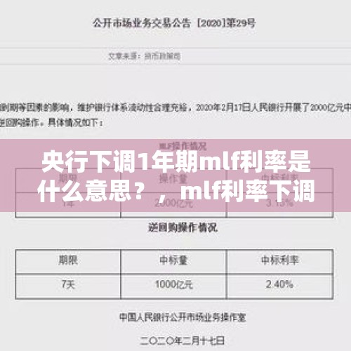 央行下调1年期mlf利率是什么意思？，mlf利率下调15个基点意味着？