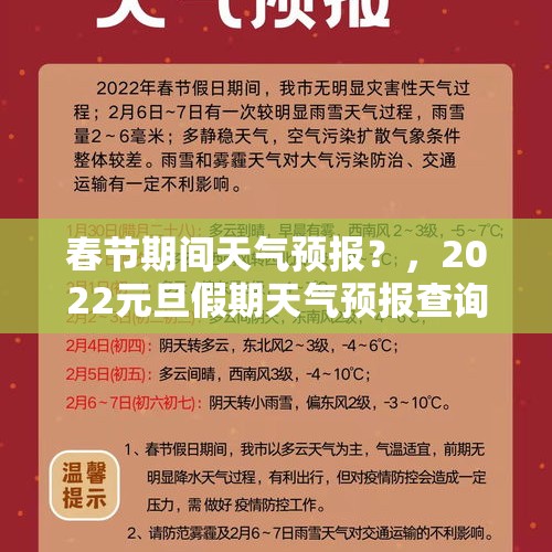 春节期间天气预报？，2022元旦假期天气预报查询？