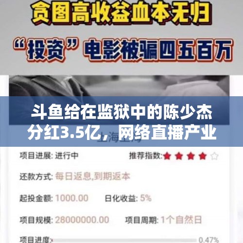 斗鱼给在监狱中的陈少杰分红3.5亿，网络直播产业的复杂与人性的反思