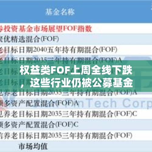 权益类FOF上周全线下跌，这些行业仍被公募基金重点关注