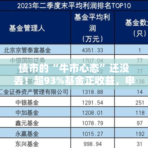 债市的“牛市心态”还没丢！超93%基金正收益，申购额度翻10倍