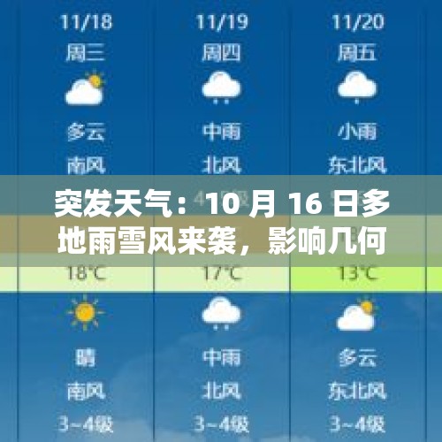 突发天气：10 月 16 日多地雨雪风来袭，影响几何？