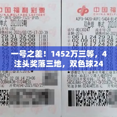 一号之差！1452万三等，4注头奖落三地，双色球24124开奖