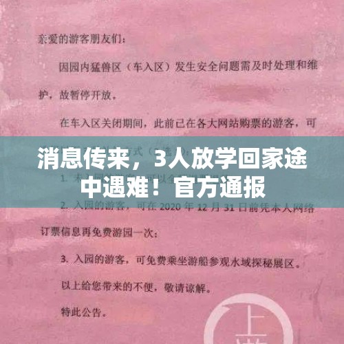 消息传来，3人放学回家途中遇难！官方通报