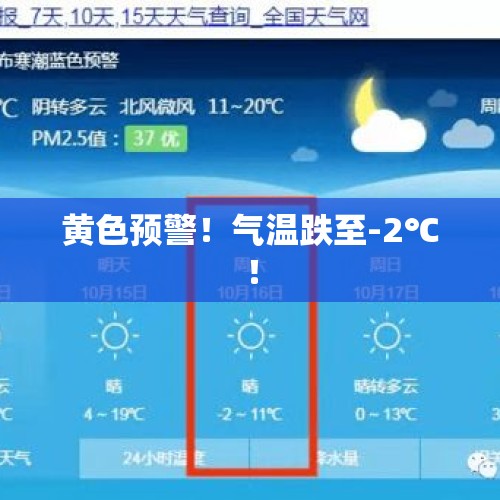 黄色预警！气温跌至-2℃！