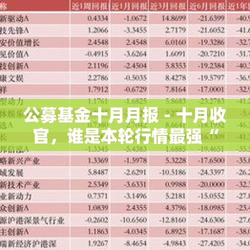 公募基金十月月报 - 十月收官，谁是本轮行情最强“急先锋”！