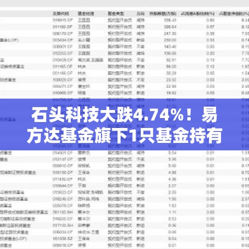 石头科技大跌4.74%！易方达基金旗下1只基金持有