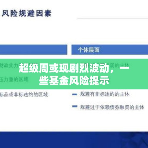 超级周或现剧烈波动，一些基金风险提示