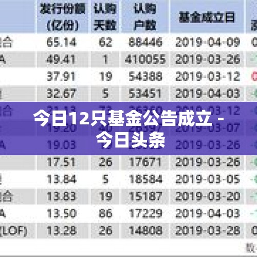 今日12只基金公告成立 - 今日头条