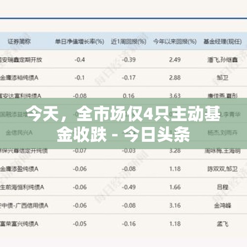 今天，全市场仅4只主动基金收跌 - 今日头条