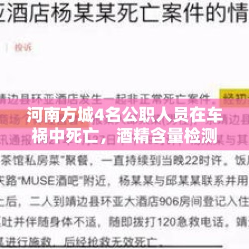 河南方城4名公职人员在车祸中死亡，酒精含量检测报告尚未出炉 - 今日头条