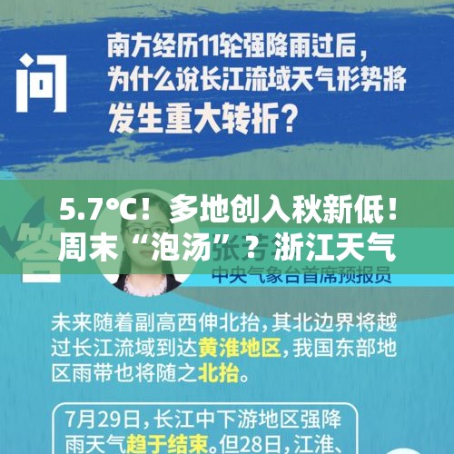 5.7℃！多地创入秋新低！周末“泡汤”？浙江天气即将转折，持续4天... - 今日头条