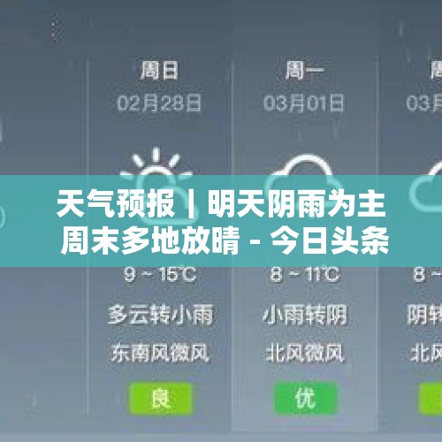 天气预报｜明天阴雨为主 周末多地放晴 - 今日头条