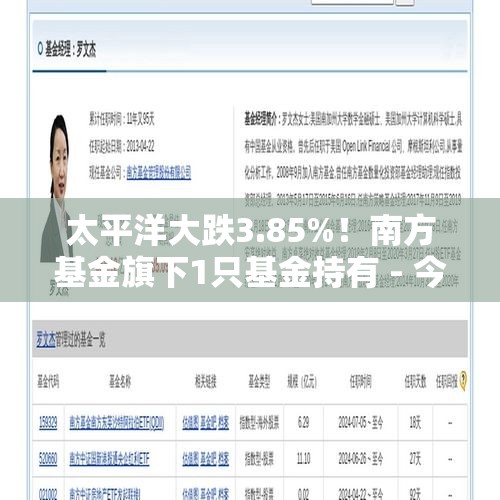 太平洋大跌3.85%！南方基金旗下1只基金持有 - 今日头条