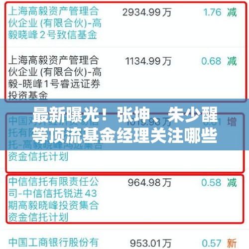 最新曝光！张坤、朱少醒等顶流基金经理关注哪些股？ - 今日头条