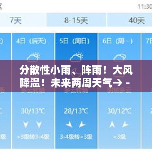 分散性小雨、阵雨！大风降温！未来两周天气→ - 今日头条