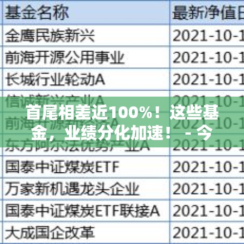 首尾相差近100%！这些基金，业绩分化加速！ - 今日头条