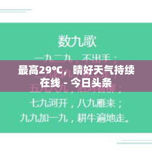 最高29℃，晴好天气持续在线 - 今日头条