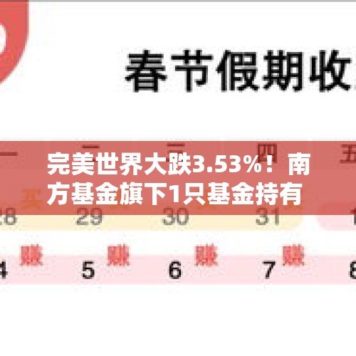 完美世界大跌3.53%！南方基金旗下1只基金持有 - 今日头条