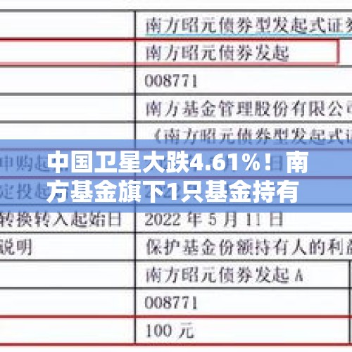 中国卫星大跌4.61%！南方基金旗下1只基金持有 - 今日头条