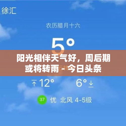 阳光相伴天气好，周后期或将转雨 - 今日头条