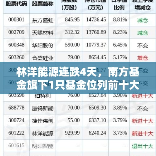 林洋能源连跌4天，南方基金旗下1只基金位列前十大股东 - 今日头条