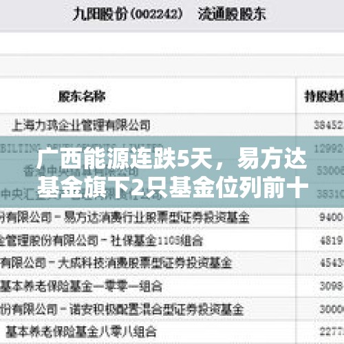 广西能源连跌5天，易方达基金旗下2只基金位列前十大股东 - 今日头条