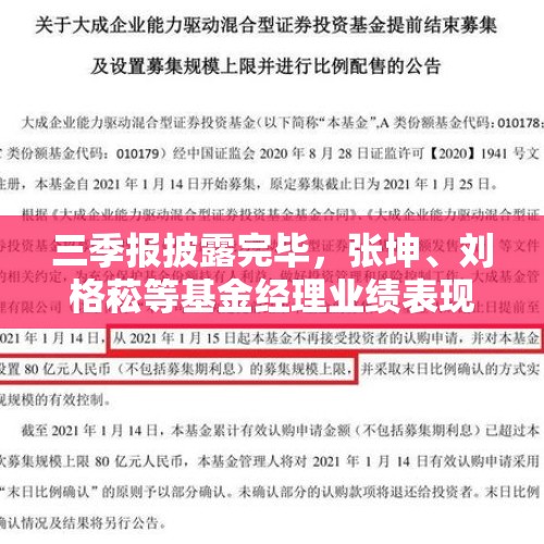 三季报披露完毕，张坤、刘格菘等基金经理业绩表现与市场观点解析 - 今日头条