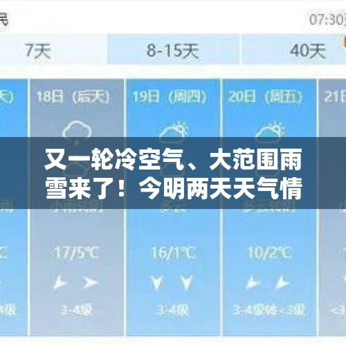 又一轮冷空气、大范围雨雪来了！今明两天天气情况 - 今日头条