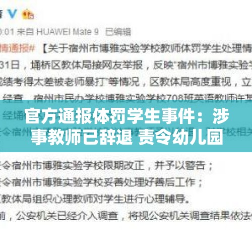 官方通报体罚学生事件：涉事教师已辞退 责令幼儿园全面整顿 - 今日头条