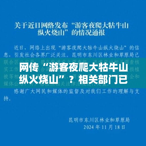 网传“游客夜爬大牯牛山纵火烧山”？相关部门已成立调查组 - 今日头条