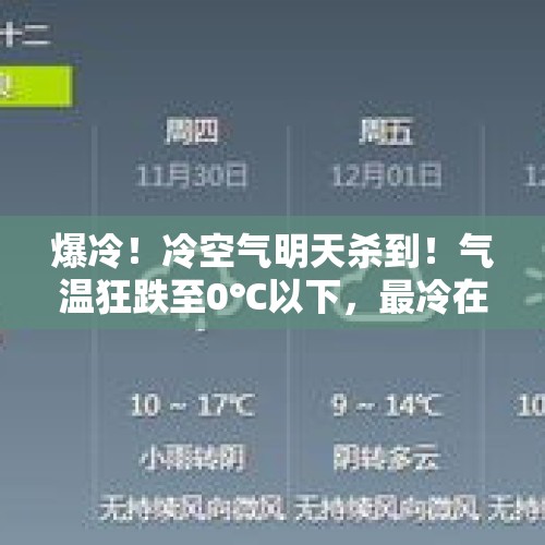 爆冷！冷空气明天杀到！气温狂跌至0℃以下，最冷在这天！ - 今日头条