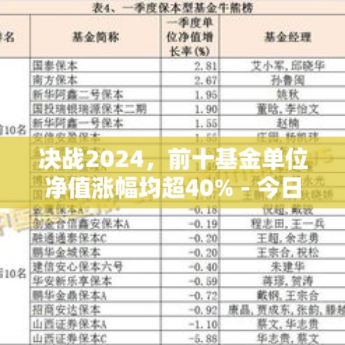 决战2024，前十基金单位净值涨幅均超40% - 今日头条