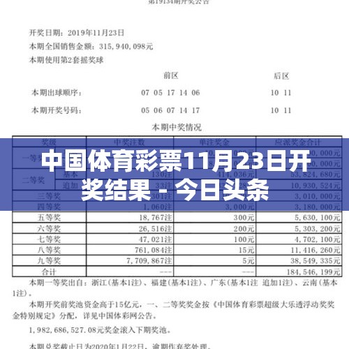 中国体育彩票11月23日开奖结果 - 今日头条