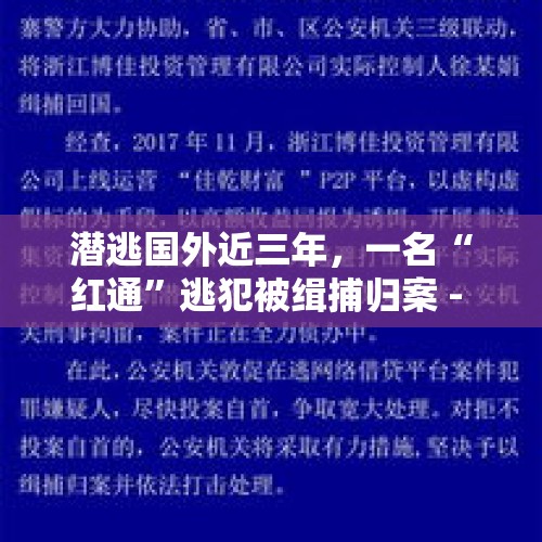 潜逃国外近三年，一名“红通”逃犯被缉捕归案 - 今日头条