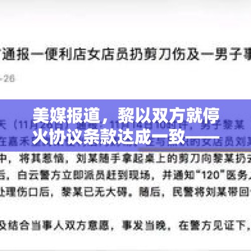 美媒报道，黎以双方就停火协议条款达成一致——开启中东和平新篇章