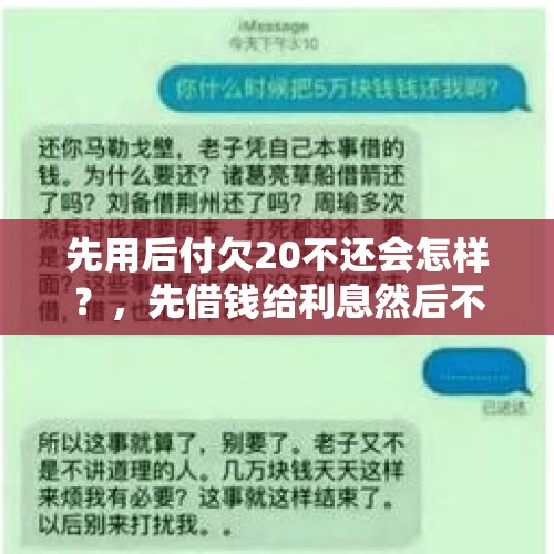 先用后付欠20不还会怎样？，先借钱给利息然后不还钱 是套路？