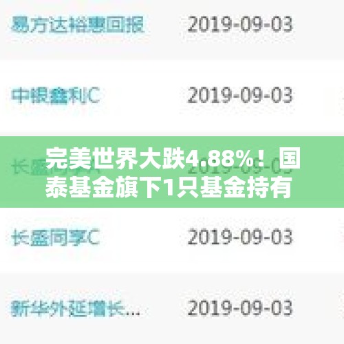 完美世界大跌4.88%！国泰基金旗下1只基金持有 - 今日头条