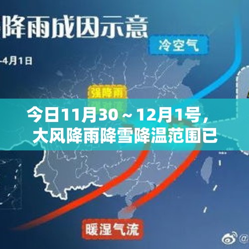 今日11月30～12月1号， 大风降雨降雪降温范围已定，强冷空气来临 - 今日头条