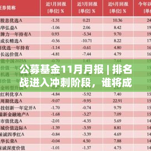 公募基金11月月报 | 排名战进入冲刺阶段，谁将成为最后赢家？ - 今日头条